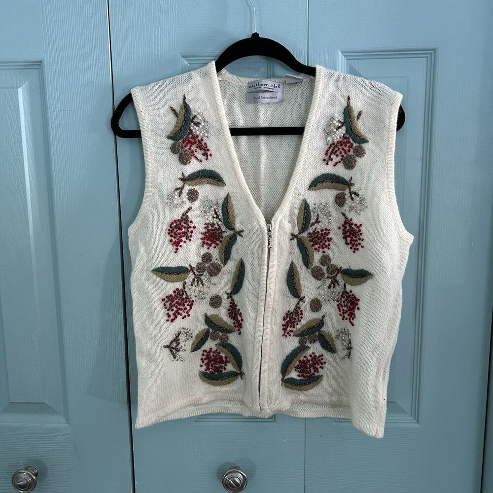 Northern Isles Womens Wool Knitted Zip Up Holiday Vest Medium Christmas‎